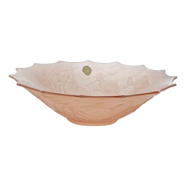 Vintage Art Glass Plate Decorated with Fish, 1970s For Sale