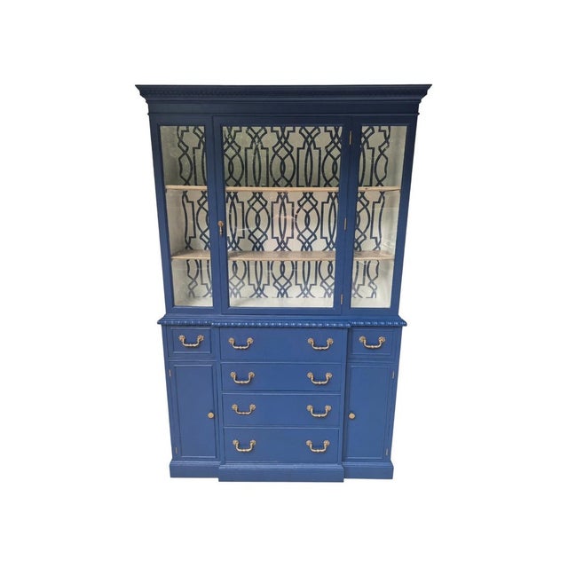 Navy Blue Exquisitely Restored Secretary Desk With Hutch, C. Early 20th Century For Sale - Image 8 of 13