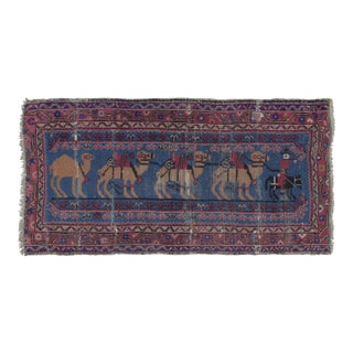 Vintage Anatolian Rug With Sparta Camel Design in Blue and Gold - Rug & Kilim For Sale