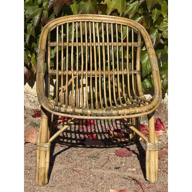 Mid-Century Modern Vintage French Rattan Armchair, 1950s For Sale - Image 3 of 6