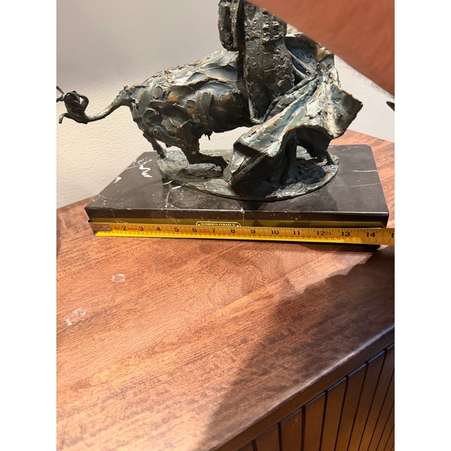 Bronze Late 20th Century Signed Humberto Peraza Bronze Bullfight Sculpture on Marble Base For Sale - Image 8 of 10