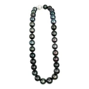 2.25 Ct Diamond Clasp & Natural Black Tahitian Pearl Necklace
