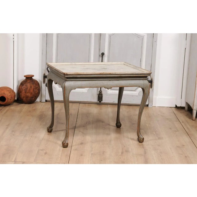 1750s Swedish Rococo Gray Painted Tea Table with Tray Top and Ball and Claw Feet For Sale - Image 12 of 12