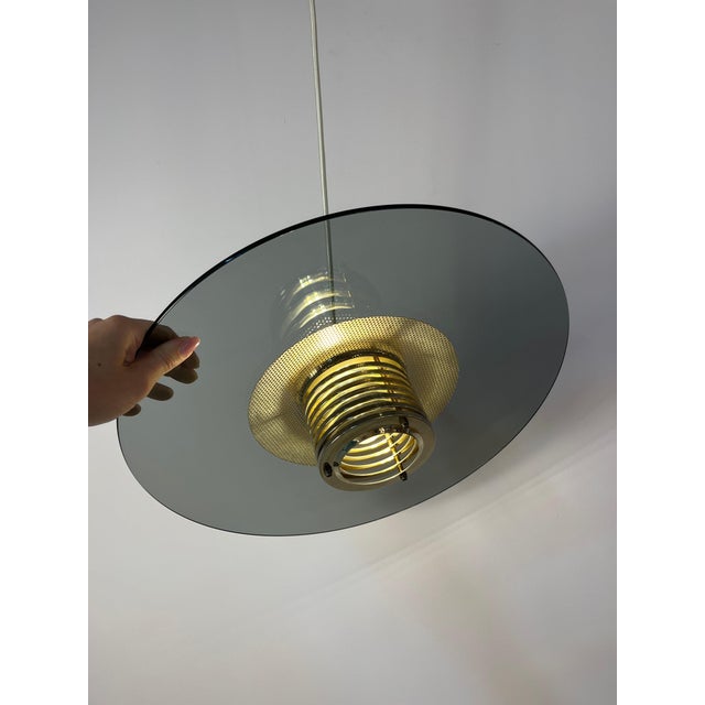 Pendant Lamp in Smoked Glass and Brass by Jan Eskil Eskilsson for Belid For Sale - Image 5 of 11