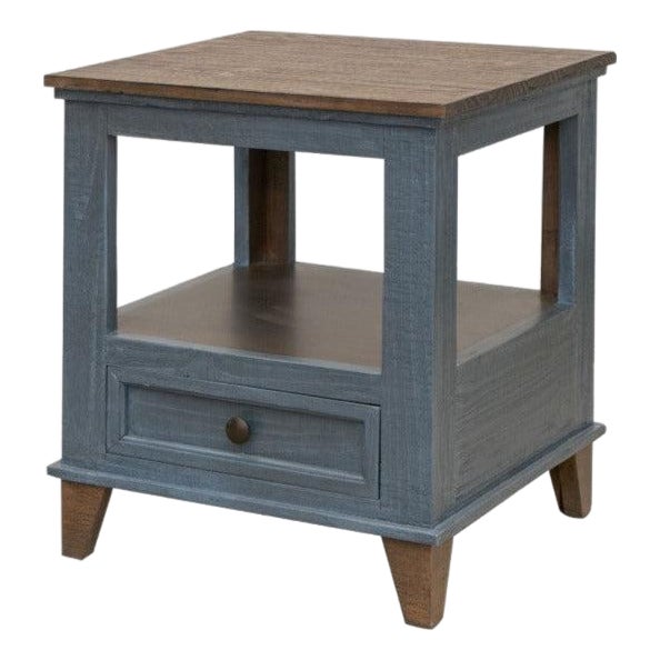 Camilla Solid Wood End Table - Blue For Sale