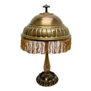 Vintage French Art Nouveau Brass and Wood Desk Lamp, 1920s For Sale