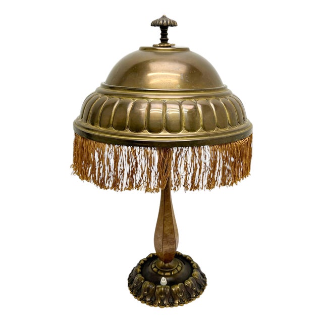 Vintage French Art Nouveau Brass and Wood Desk Lamp, 1920s For Sale
