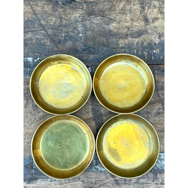 Late 20th Century Vintage Polished Brass Coasters - Set of 4 For Sale - Image 5 of 12