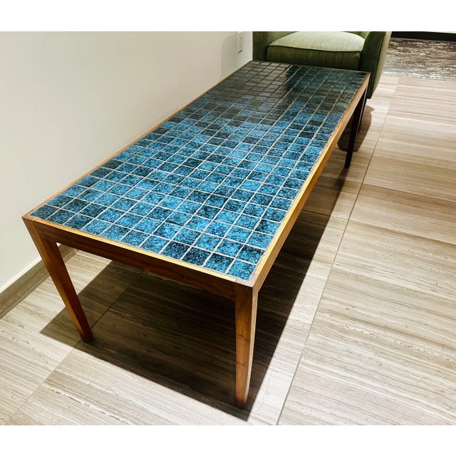 Severin Hansen Rosewood Teal Tile Coffee Table Bench Haslev Mobelfabrik Denmark 1960s For Sale In New York - Image 6 of 9