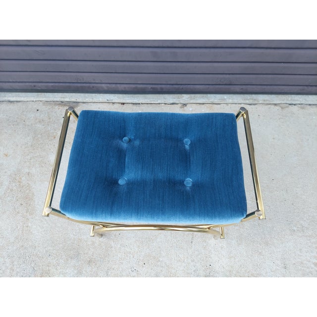 1960s 1960s Vintage Mid Century Blue Tufted/ Gold Metal Frame Vanity Bench by Kock Original Style For Sale - Image 5 of 10