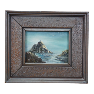 Anajane Nautical Coastal Rock Seagull Seascape Oil Painting on Canvas 15"