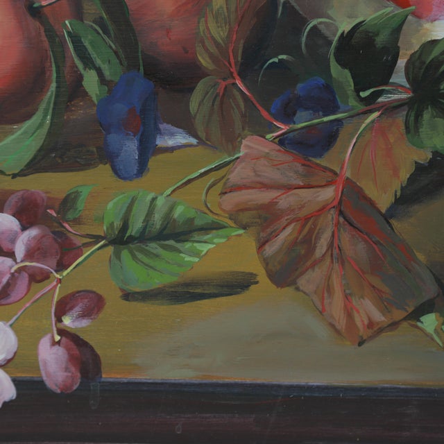 Vintage Still Life Oil Painting on Wood Panel Watermelon Peaches and Summer Florals For Sale In New York - Image 6 of 8