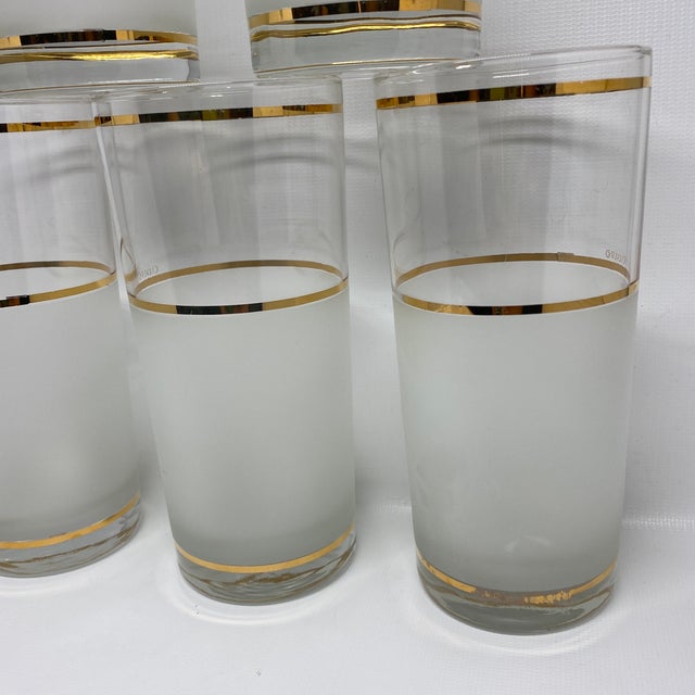 Vintage Culver Frosted and Clear Glass Drinking Glasses With Gold Trim