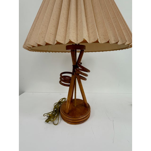 1960s Mid-Century Modern Wood Table Lamp With Pleated Shade For Sale - Image 5 of 10