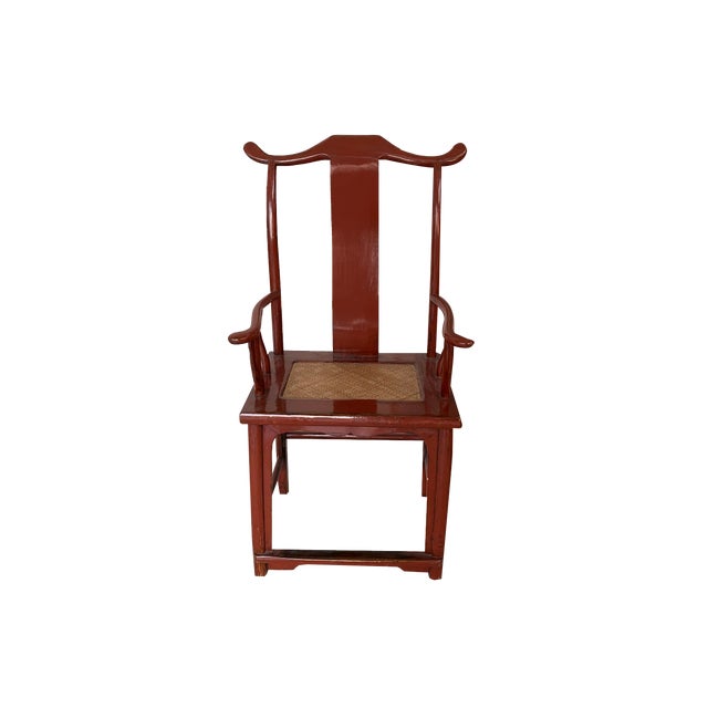 Chair in Ming Chinese style with High Backrest and Red Lacquer For Sale