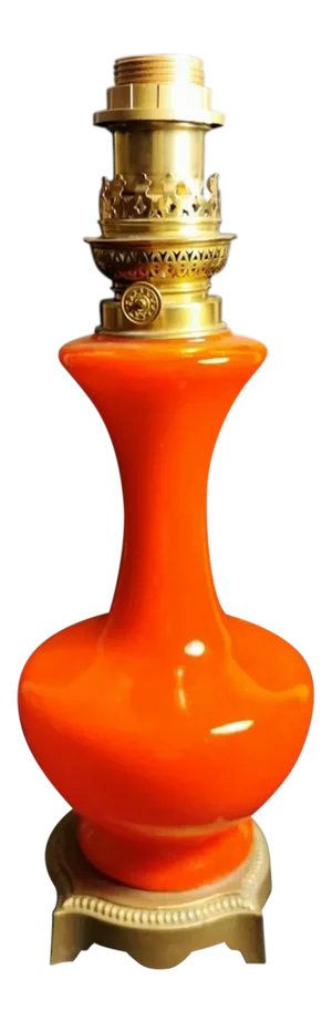 Napoleon III Style French Opaline Orange Glass Lamp Golden Brass Base