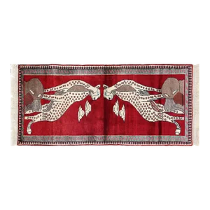 Red Hand Knotted Cheetah Design Persian Shiraz Rug