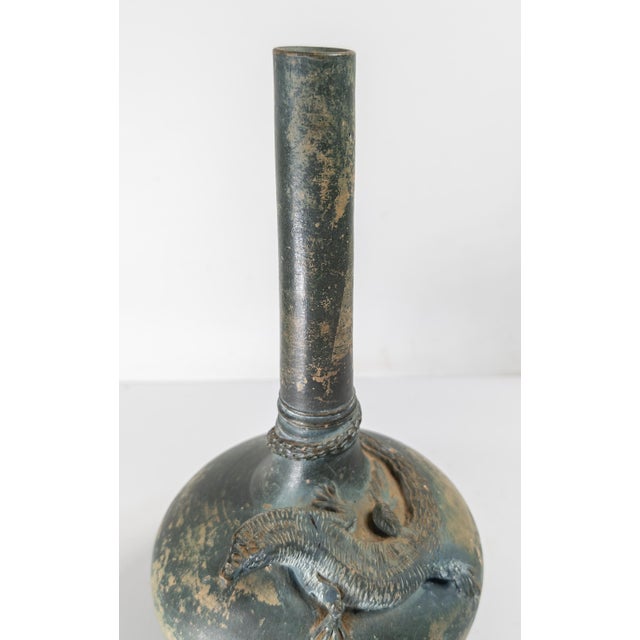 19th Century Arts and Crafts Verdigris Green Pottery Vase With Lizard, Restored For Sale In New York - Image 6 of 13