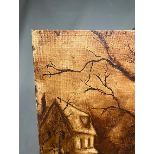 1970’s "The Tree" Bistre Style Oil Painting, Burnt Umber Colors by