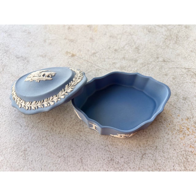 1970s Late 20th Century. Wedgwood Blue Jasperware Scalloped Oval Trinket Box For Sale - Image 5 of 7