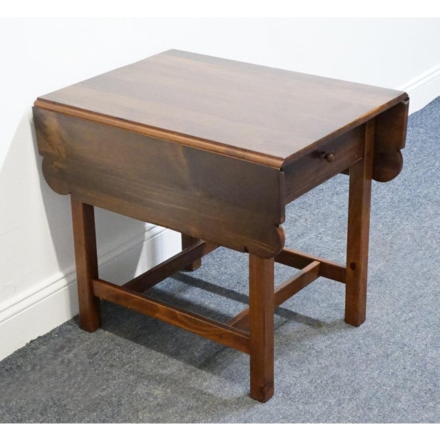 Ethan Allen Ethan Allen Country Craftsman Solid Pine Early American Shaker Style 37" Drop Leaf Accent End Table 19-8304 - 219 Medium Brown Finish For Sale - Image 4 of 17
