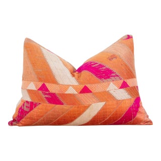 Volcano Red Silk Phulkari Pillow For Sale