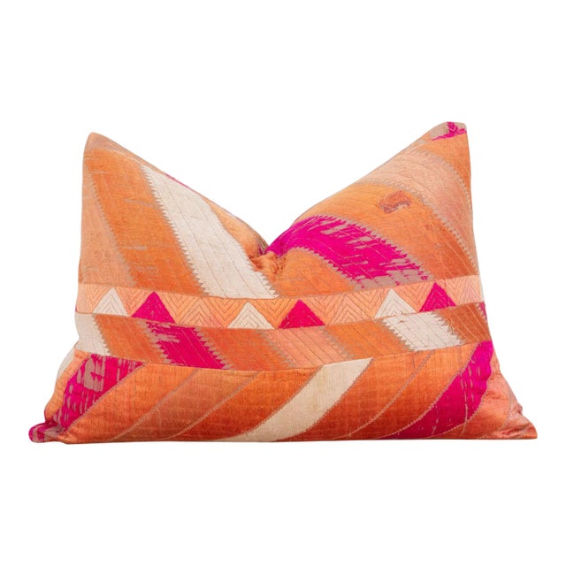 Volcano Red Silk Phulkari Pillow For Sale