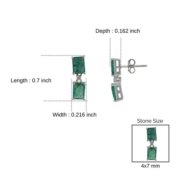 Art Deco Inspired Certified Natural Emerald 2 Stone Drop Earrings With Diamond Accents, a Pair For Sale - Image 9 of 11