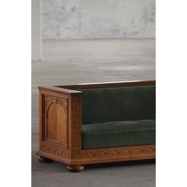 Gold Vintage Danish Empire Sofa in Oak and Velour, 1920s For Sale - Image 8 of 16