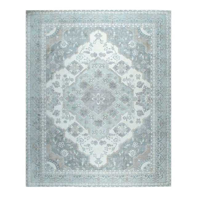 8x10 Selene Oriental Gray Medallion Contemporary Handmade Wool Carpet Rug For Sale
