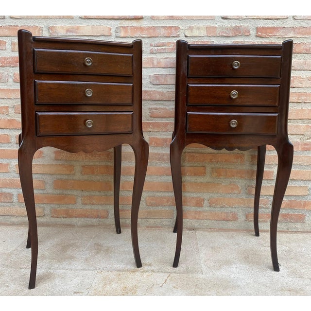 Early 20th Century Dark Oak Nightstands with Three Drawers, 1940s, Set of 2 For Sale - Image 11 of 18