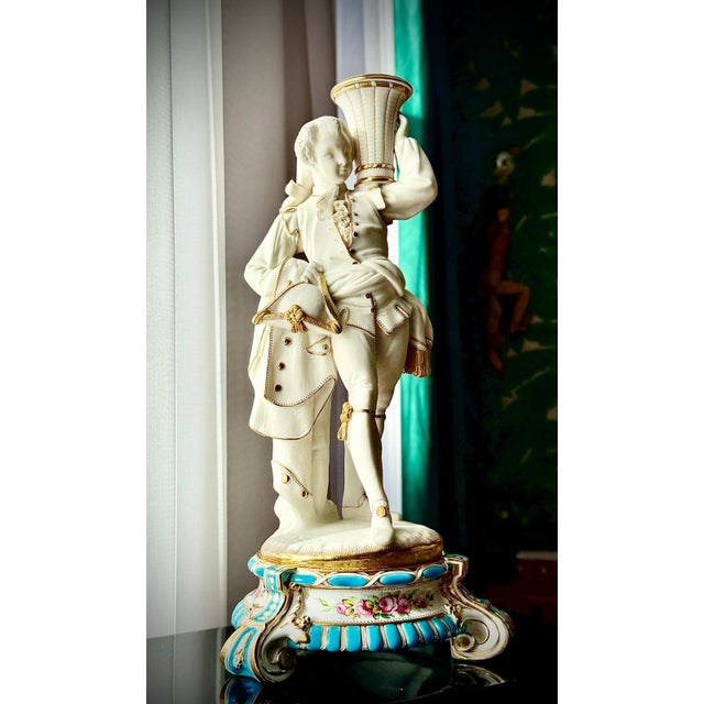 French Bisque Porcelain Figural Candlesticks, 19th Century, Set of 2 For Sale - Image 15 of 18