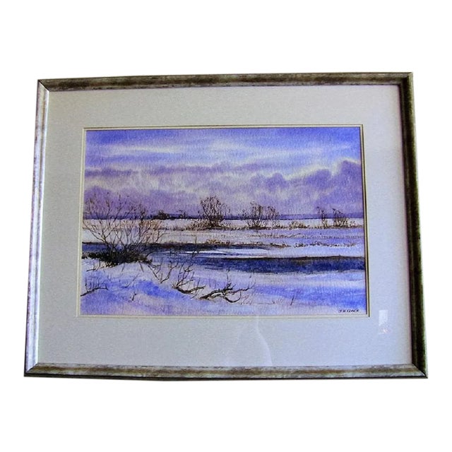 Irish Watercolor by Rev Jh Flack of Winter on ‘The Bog of Allen’ For Sale