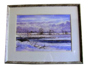 Irish Watercolor by Rev Jh Flack of Winter on ‘The Bog of Allen’