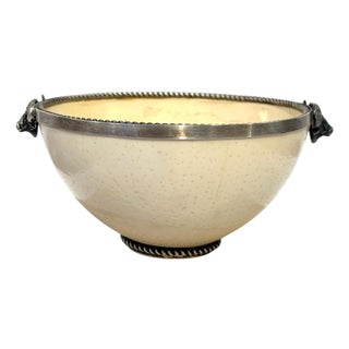 A. Kuger Sterling Silver Mounted Ostrich Egg Bowl with Buffalo Head Handles For Sale