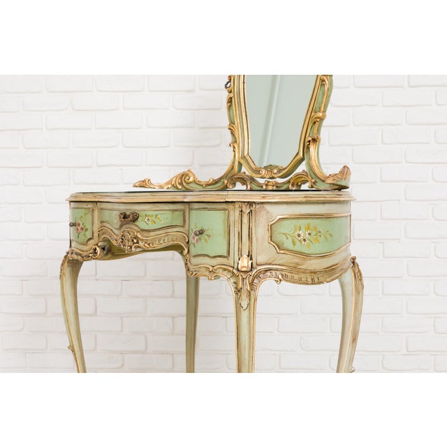 Rococo Revival Vanity Table with Mirror and Glass Top, 1960s For Sale - Image 6 of 9