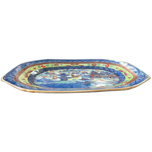 Mid 19th Century 19th C Japanese Imari Porcelain Plater Featuring Pagodas, Moths, and Junk Ships With Historic Staple Repairs | Late Edo–Early Meiji, Circa 1860–1885 For Sale - Image 5 of 9