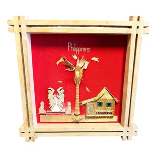 Hand Carved "Philippines" Hand Carved Bahay Kubo Wooden Art Shadow Box For Sale