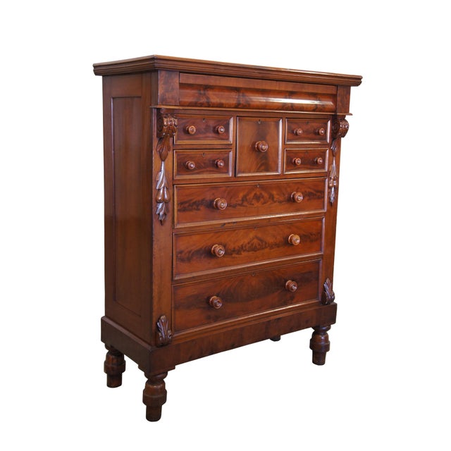 Scottish Flamed Mahogany Antique 1850s Empire Highboy Dresser