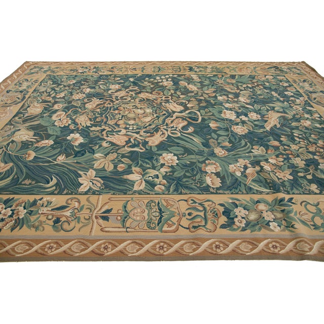 Vintage French Aubusson Handcrafted Wool Rug in Green With a Foliage Design For Sale In New York - Image 6 of 11