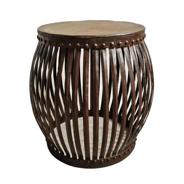 Iron Drum Strap Side Table For Sale - Image 10 of 10