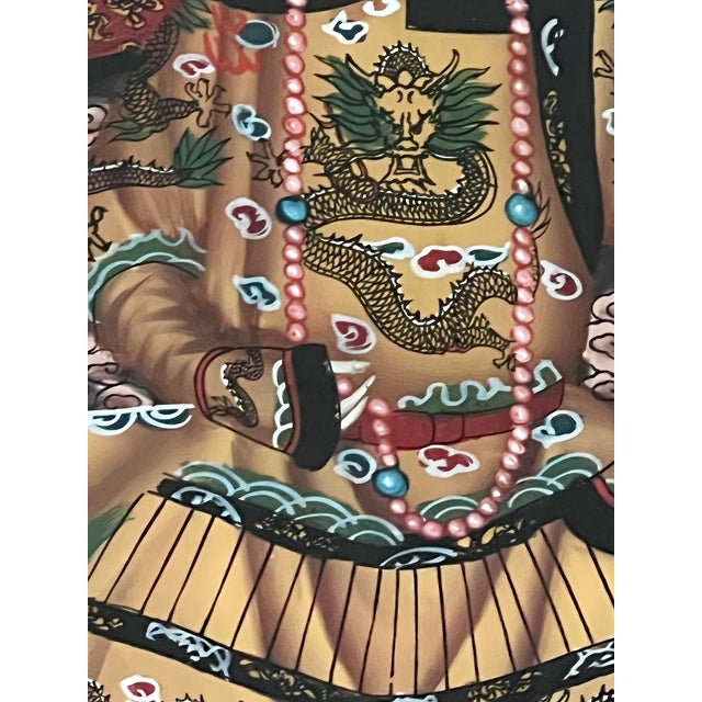 Reverse Painted Chinese Qianlong Emperor & Empress (Nobles) Rosewood Framed Ancestor Paintings - A Pair For Sale - Image 4 of 13