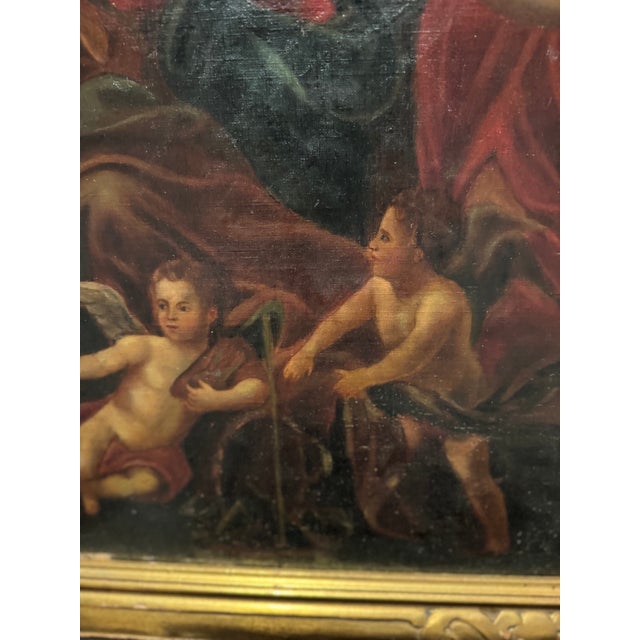 A striking 19th-century Spanish Colonial School devotional oil painting depicting The Death, or Transit, of Saint Joseph....