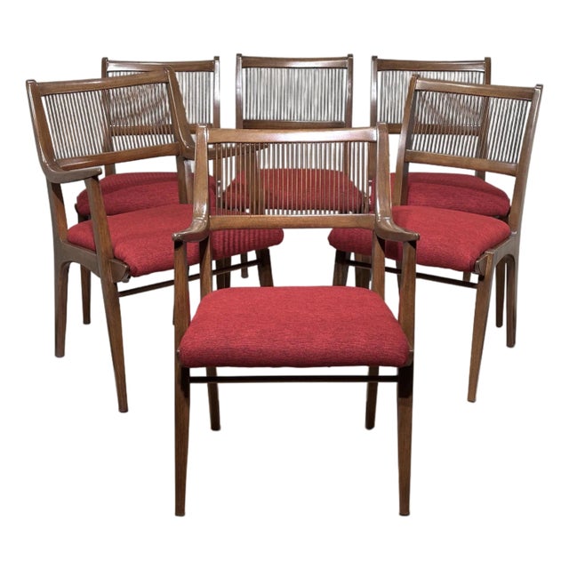 Restored Vintage Drexel Profile Spindle Back Dining Chairs Set of 6 For Sale