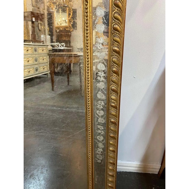 Late 19th Century 19th Century French Louis XVI Style Giltwood and Etched Glass Mirror For Sale - Image 5 of 9