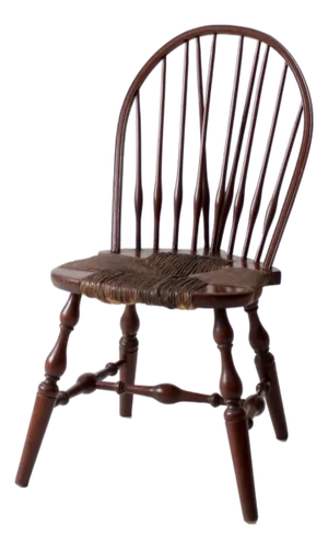 Antique Brace Back Windsor Chair With Rush Seat