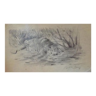 Wilhelm Lorenz - Tiger At Rest - Original Pencil - Mid-20th Century For Sale