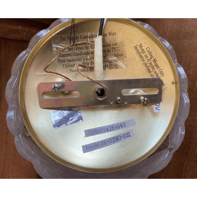 Vintage Hollywood Regency Style Light Frosted Glass & Brass Flush Mount For Sale In Pittsburgh - Image 6 of 8