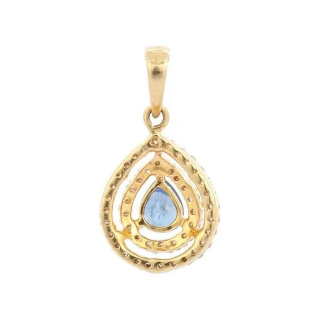 18k Yellow Gold Sapphire Pear Drop Pendant With Double Halo Diamond Setting For Sale In New York - Image 6 of 11