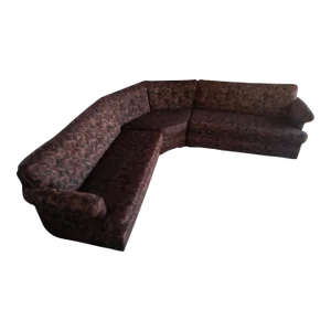 1980s Thayer Coggin Inspired Roundback Brushed Abstract Pattern Mid Century Sectional Sofa